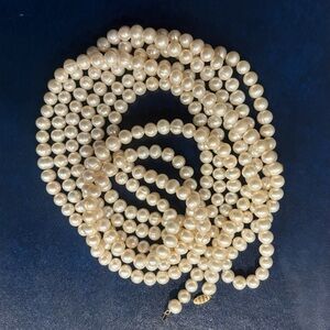8 feet long! Fresh water pearl necklace, 9mm, 14k clasp.